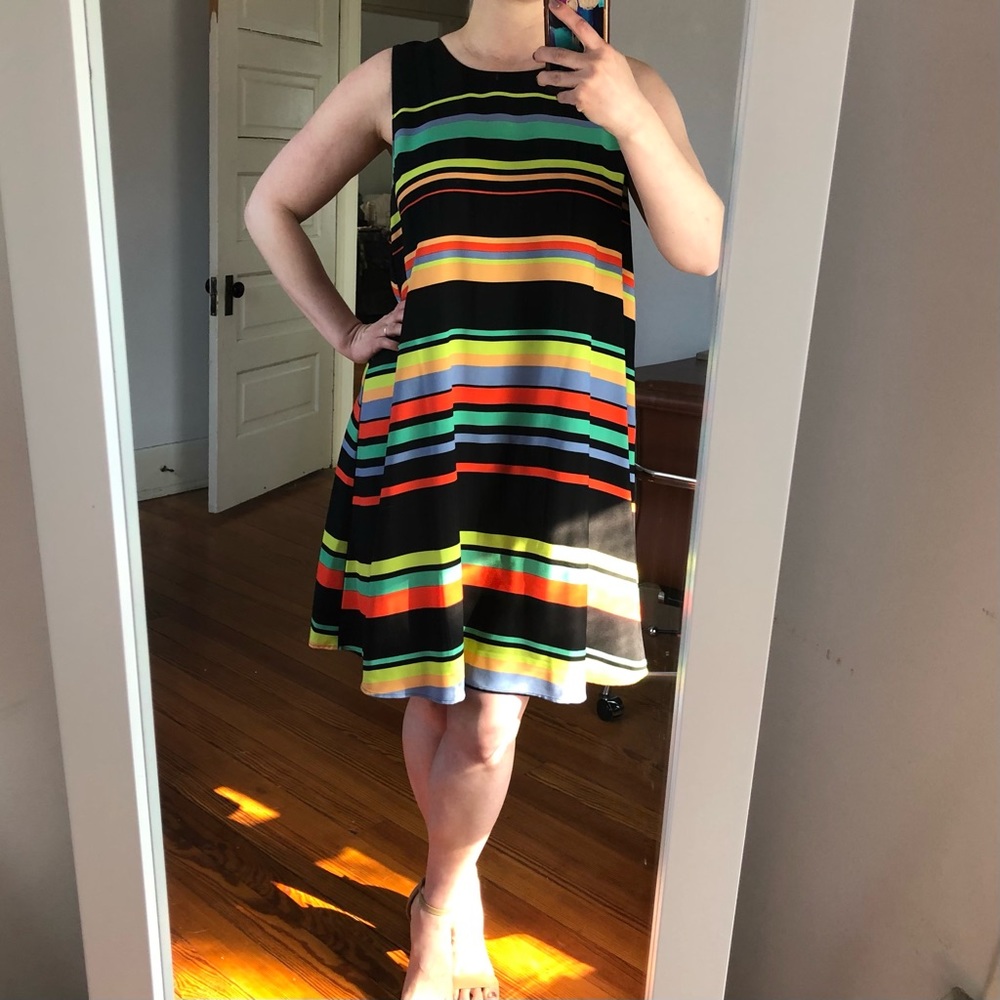 NORDSTROM Halogen Stripe A-Line Swing Dress Size L